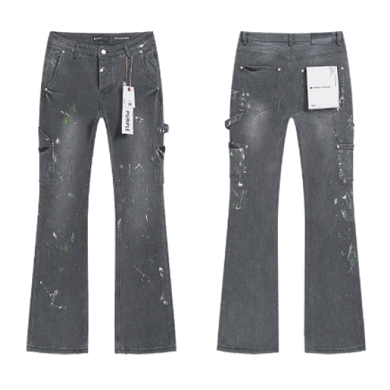 Grey Washed Flared Carpenter Denim Jeans with Multicolor Paint Splatter